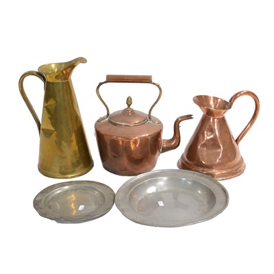 Lot 119 - A large collection of brass, copper, and pewter kitchenware.