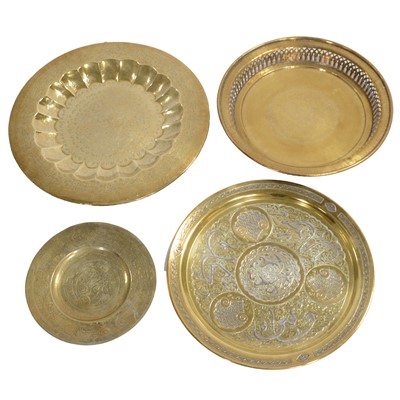 Lot 123 - Collection of Oriental brass plates, chargers, and trays