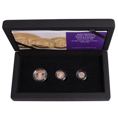 Lot 321 - Tristan da Cunha 2022 Platinum Jubilee Monarch Gold Sovereign Fractional Set.