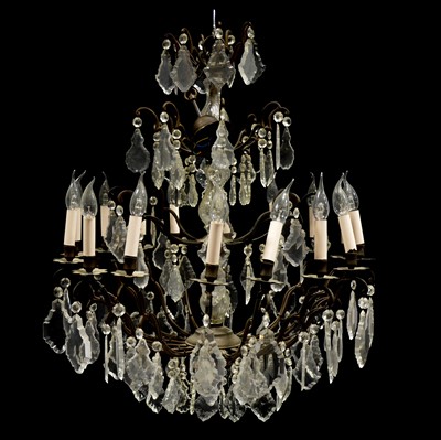 Lot 324 - Modern bronzed-metal and glass sixteen-light chandelier