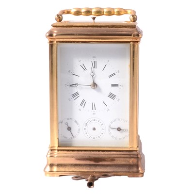 Lot 87 - French lacquered brass carriage clock with alarm.