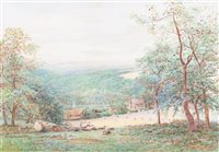 Lot 251 - Sir Alfred East, Farmstead and the harvest...