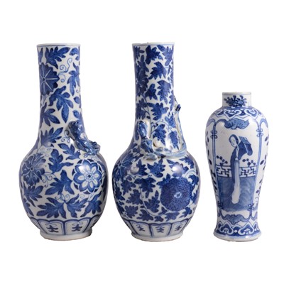 Lot 38 - Pair of Chinese porcelain blue and white vases, and another Chinese vase