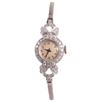Lot 1098 - A lady's vintage diamond set cocktail manual wind wristwatch.