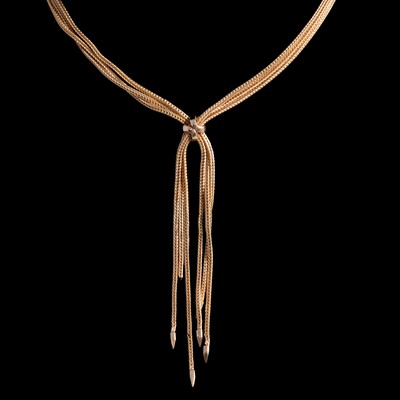 Lot 353 - A 9 carat yellow gold tassel necklace.