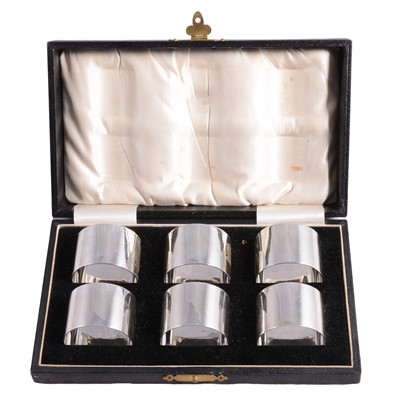 Lot 344 - Set of six silver napkin rings, Bendall Brothers, Birmingham 1930.