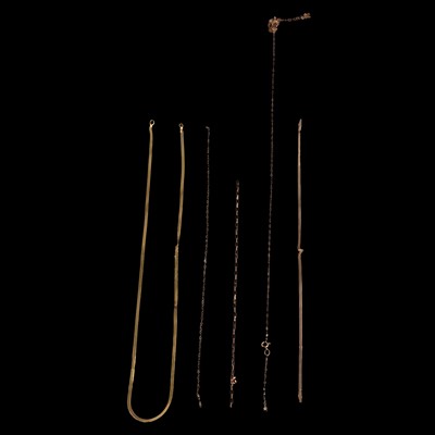 Lot 1206 - Yellow metal bracelet, chain, and broken chains.