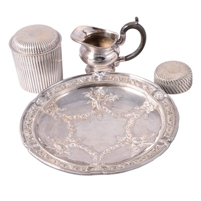Lot 363 - Spanish silver dish, two silver plated boxes, and a silver plated jug