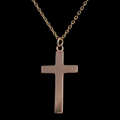 Lot 416 - Two 9 carat gold cross pendants, and a yellow metal chain.