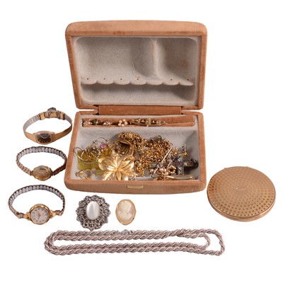 Lot 1288 - Yellow metal, silver, and costume jewellery, and wristwatches.