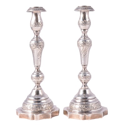 Lot 381 - Pair of silver candlesticks