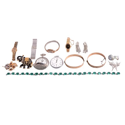 Lot 1282 - Silver, white metal and costume jewellery, gold and other wristwatches, and pocket watches.