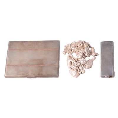 Lot 349 - Silver cigarette case, cigarette lighter, and a white metal mass