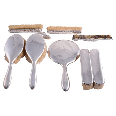 Lot 373 - Silver mounted seven piece dressing table set and two similar brushes