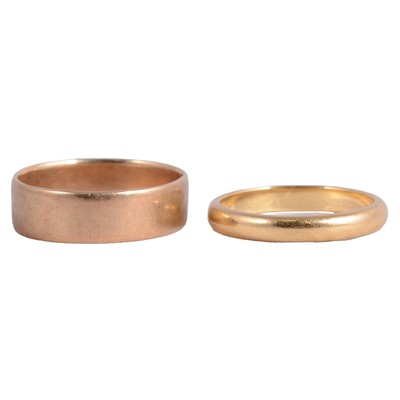 Lot 180 - Two wedding bands, 9 carat and 18 carat yellow gold.