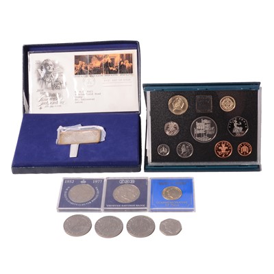 Lot 246 - Silver commemorative ingot, silver coins, and commemorative coins.