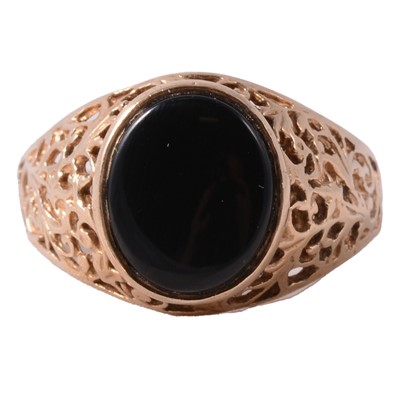 Lot 152 - Two 9 carat yellow gold signet rings, black onyx and garnet.