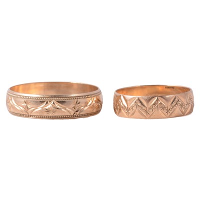 Lot 183 - Two 9 carat yellow gold wedding bands.