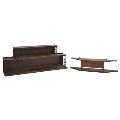 Lot 457 - Rosewood two-tier hanging bookshelf, and another mahogany wallshelf