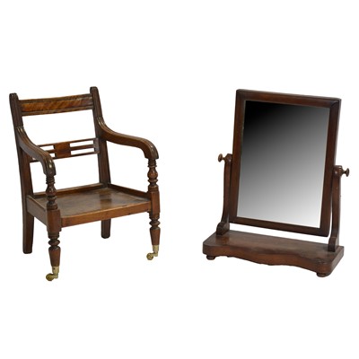 Lot 510 - 19th century mahogany child's armchair, and a swing toilet mirror