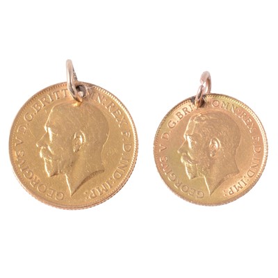 Lot 210 - A Gold Full Sovereign Coin and a Gold Half Sovereign Coin, both drilled at top.
