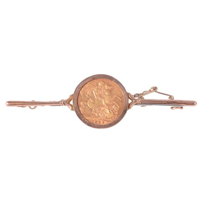 Lot 219 - A Gold Full Sovereign Coin brooch.
