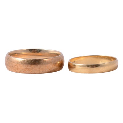 Lot 178 - Two wedding bands, 9 carat and 18 carat yellow gold.
