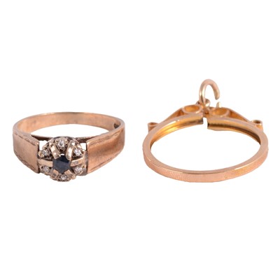 Lot 1141 - A sapphire and diamond ring, and half sovereign coin mount.