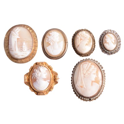 Lot 229 - Six carved shell cameo brooches.