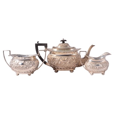Lot 377 - Silver three piece tea set