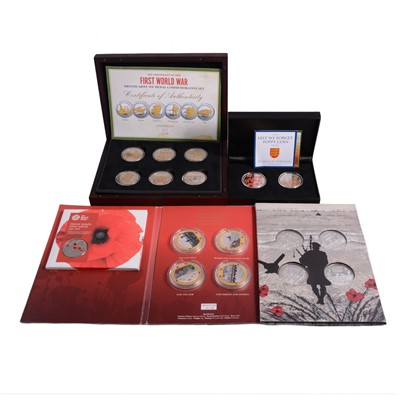 Lot 205 - Collection of WW1 and other military commemorative coins and coin sets.