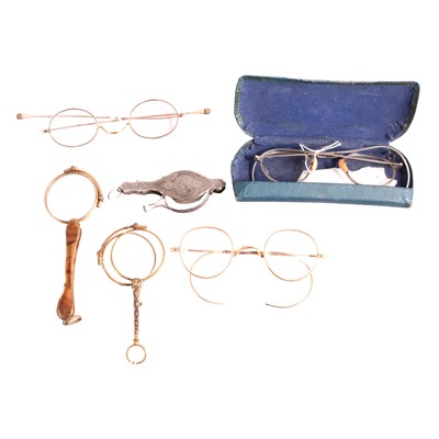 Lot 293 - Three gilt / metal lorgnette, quantity of gold plated and other spectacles