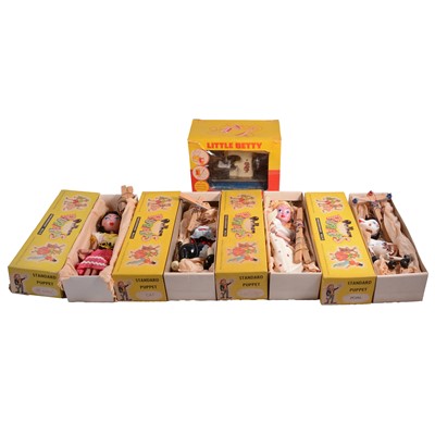 Lot 197 - Four Pelham Puppets, and a vintage toy 'Little Betty' sewing machine