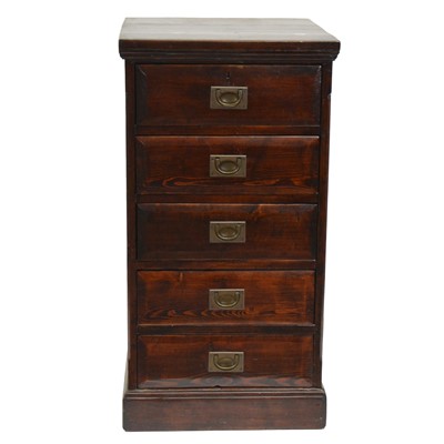 Lot 434 - Stained pine five drawer pedestal chest
