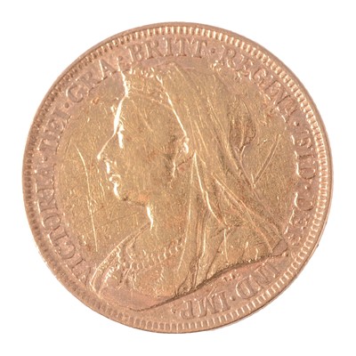 Lot 203 - A Gold Full Sovereign Coin, Victoria Veiled Head 1894.