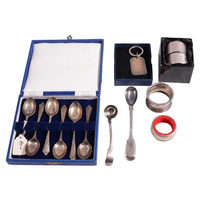 Lot 342 - Set of six silver teaspoons, JL, Birmingham 1931, and other silver items.