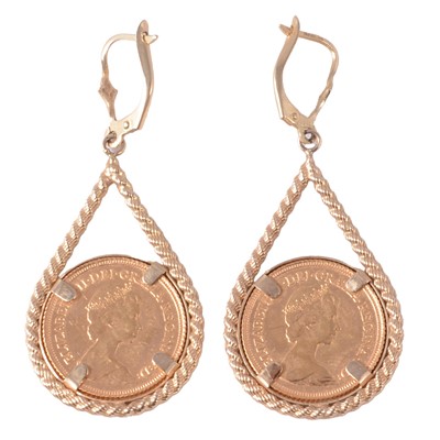 Lot 218 - A pair of Gold Half Sovereign Coin earrings.