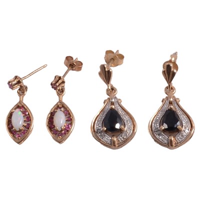 Lot 439 - Two pairs of gemset earrings.