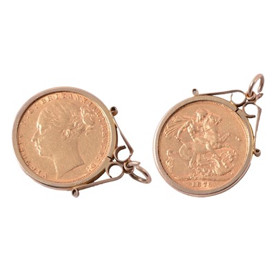 Lot 318 - A Gold Full Sovereign Coin pendant, Victoria Young Head 1876.