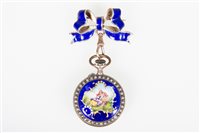 Lot 221 - A lady's open face enamel fob watch, the 21mm...