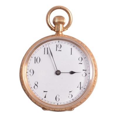 Lot 1011 - An 18 carat yellow gold small open face fob watch.