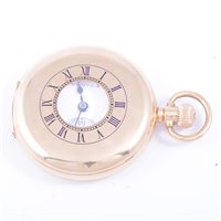 Lot 223 - A 9 carat yellow gold demi-hunter pocket watch,...
