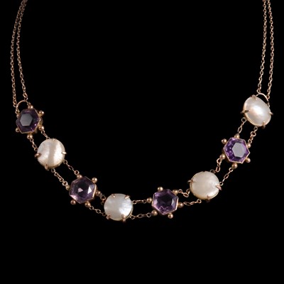 Lot 235 - An amethyst and blister pearl necklace.
