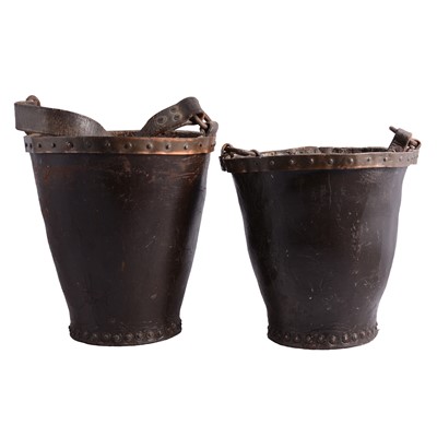 Lot 509 - Two early leather firebuckets, possibly 18th century