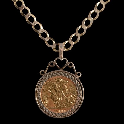 Lot 211 - A Gold Half-Sovereign Coin Pendant on a chain, Elizabeth II 1982.