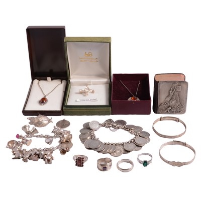Lot 1267 - A collection of silver and white metal jewellery.