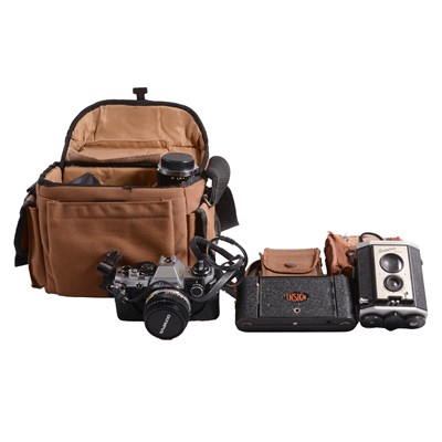 Lot 193 - Olympus OM 10 camera, other cameras and a spotting scope.