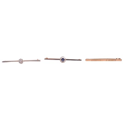 Lot 257 - Two gemset brooches, and a gold-plated bar brooch.