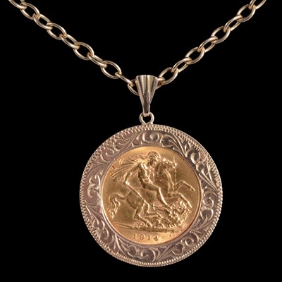 Lot 214 - A Gold Half Sovereign Coin pendant on a chain, and another length of chain.