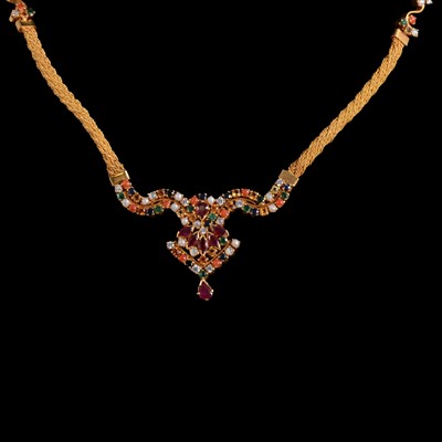 Lot 362 - A multi stone necklace, having nine various stones linked to Navratri.